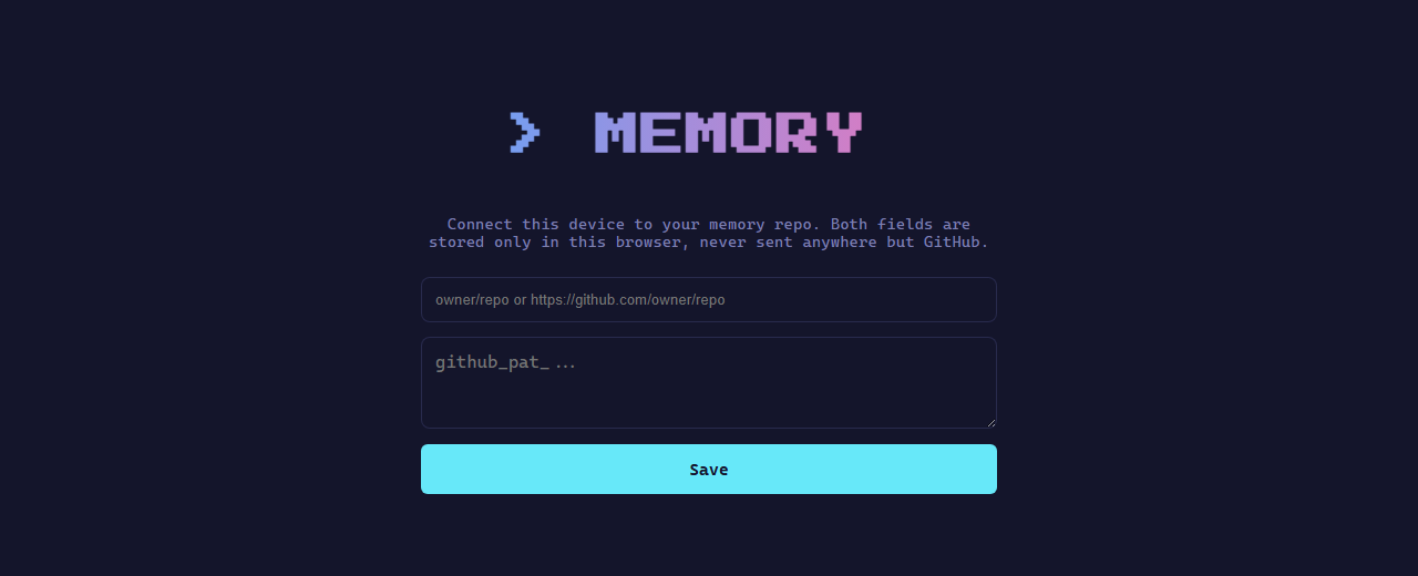 memory-tools device setup screen