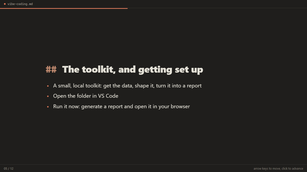 Slide: the toolkit, and getting set up
