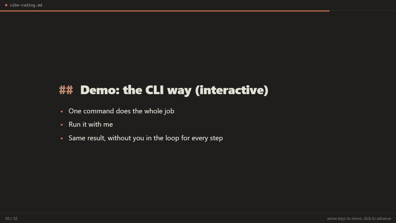 Slide: demo, the CLI way